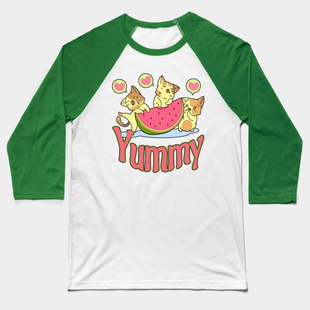 Yummy Watermelon eating Kittens Baseball T-Shirt by AlondraHanley